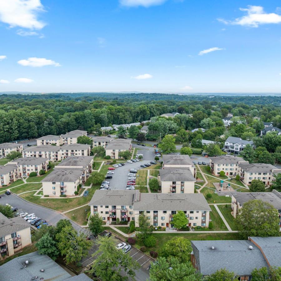 a large area with buildings and trees